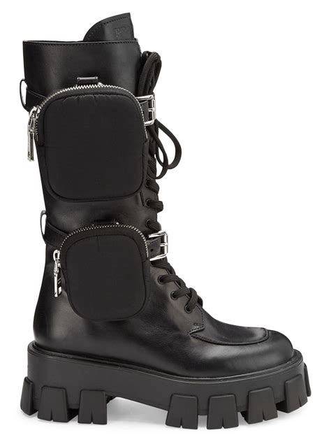 prada leather ankle boots saks|prada black chunky combat boots.